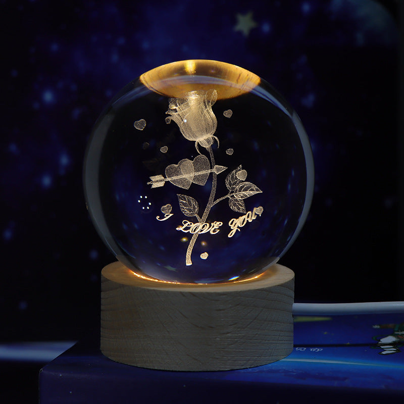 Luminous Starry Sky And Planets Moon Moon Crystal Ball Small Night Lamp Projection